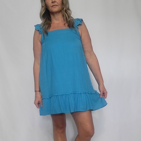 New In Very J Teal Ruffle dress with Tie Back. - Picture 1 of 1